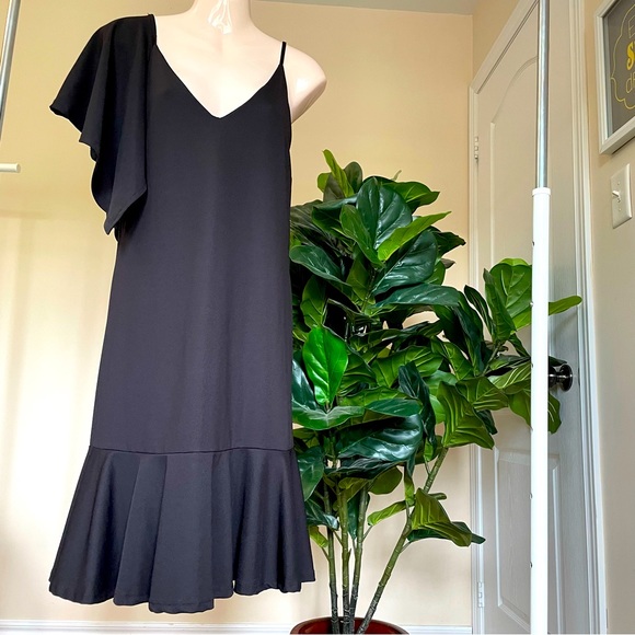 🌸3 for $30 ZARA  Black Dress Midi sleeveless V neckline Size S spaghetti  ru… - Picture 3 of 16
